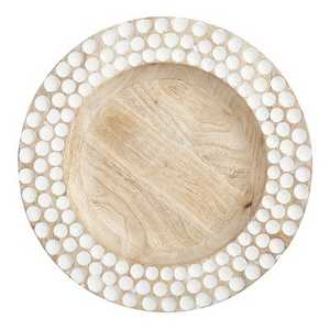 Round Wooden <b>Charger</b> <b>Plate</b> With White <b>Beaded</b> Edge Handmade Modern Decorative Dish Party Tableware - Product Image 1