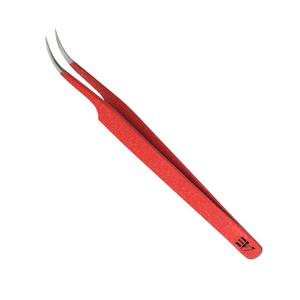 Juego de 2 Pinzas para Extensión de Pestañas Rojas Intensas 2026, Punta Recta y Curva, Pinzas Dobles con Purpurina Roja y Estuche Magnético - Product Image 5