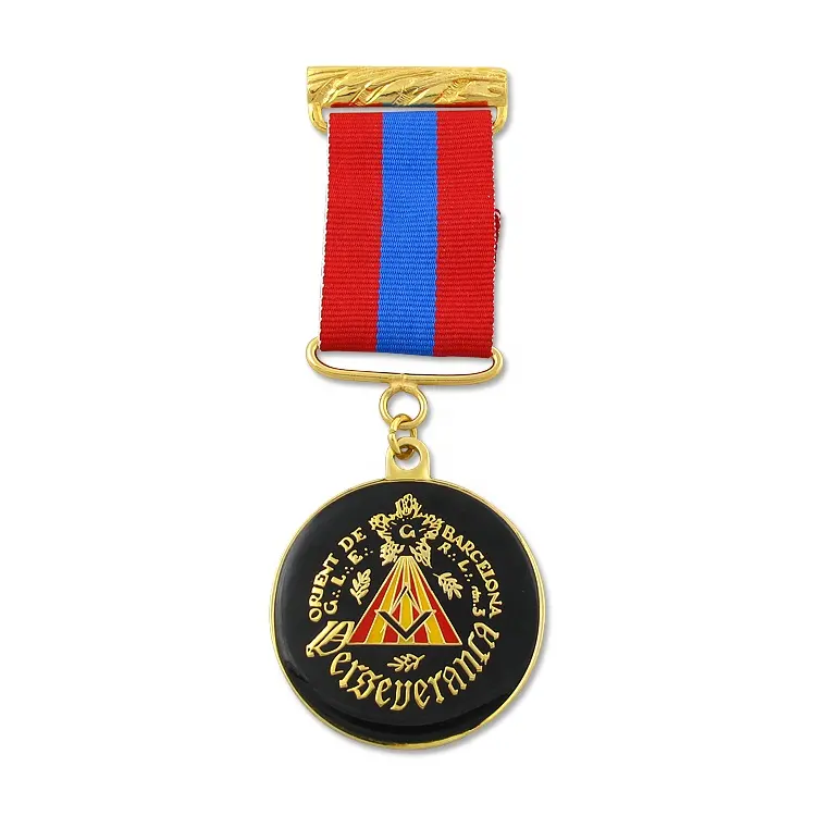 Kustom Produk Baru Medali Pita Tirai Masonik Penghargaan Medali Koin untuk Pria dengan Pita Pendek Tirai