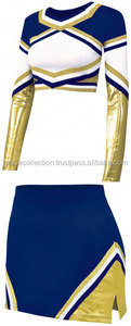 Uniforme de cheerleader sportif pour filles, bleu doré fantaisie, robe de cheerleading pour filles - Product Image 3