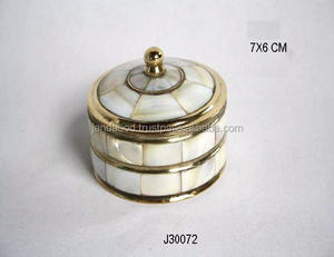 Incrustation mère de perle à deux lignes boîte en laiton avec miroir poli souvenir boîte artisanale en métal artisanat - Product Image 2