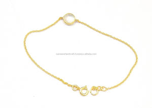 Bracelet de pierres précieuses de pierre de lune arc-en-ciel blanc classique plaqué or forme ronde bijoux faits à la main avec cadeau de chaîne réglable - Product Image 2