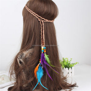   Serre-tête artisanal Bohème Indien en plumes, Coiffe tribale, Accessoire de cheveux pour fête Hippie - Product Image 1