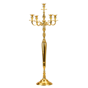Candélabre en aluminium à cinq bras pour les mariages et la décoration d'événements de Noël Candélabre plaqué or - Product Image 1
