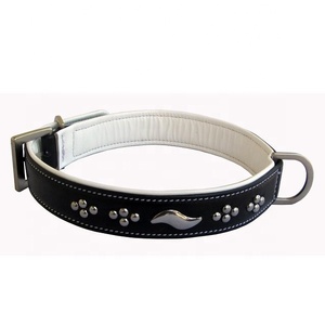 <span class=keywords><strong>Collar</strong></span> de perro de piel de oveja suave Napa con patrón de onda de forma redonda ecológico remache sólido correa de piel acolchada sostenible para mascotas - Product Image 1