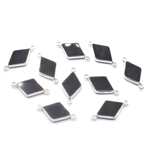 Onyx noir diamant forme 925 lunette en argent Sterling connecteur plaqué argent fabrication de bijoux faits à la main - Product Image 3