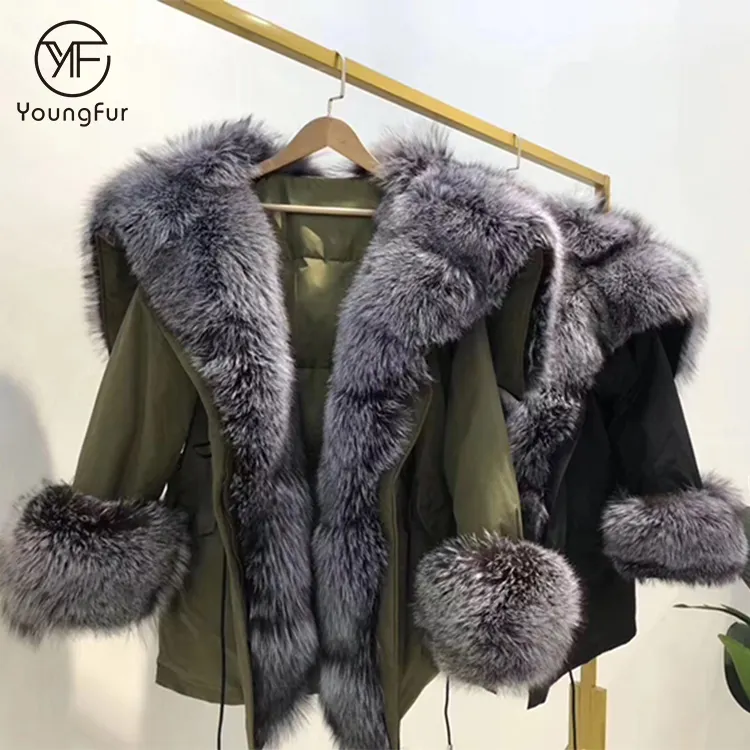 Mode Pelz Daunen mantel Rotfuchs Pelz Kapuzen jacke Winter Frauen Parka