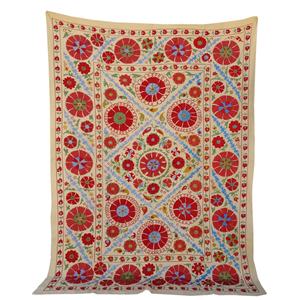 Wholesale Vintage Handmade Afghan Suzani Tapestry, Rare Cotton Wall Hanging, Double Size Embroidered Throw. - Product Image 5