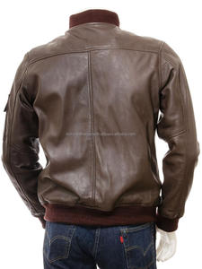 Chaqueta de Cuero Genuino Estilo Nuevo, Chaqueta Bomber Ajustada de Cuero Vacuno Marrón Vintage, Chaquetas de Béisbol de Cuero Marrón para Hombre - Product Image 2