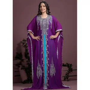 Последняя коллекция 2019 года, абайя, кафтан, мусульманское платье с длинными рукавами, ткань из жоржетта, удобная работа с тяжелыми бусинами