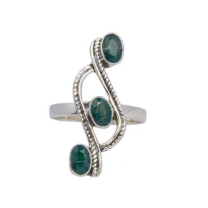 Anillo antiguo Eternity Vermeil, joyería fina Vintage con piedras preciosas Esmeralda pequeñas fabricadas para Mujeres Europeas - Product Image 2