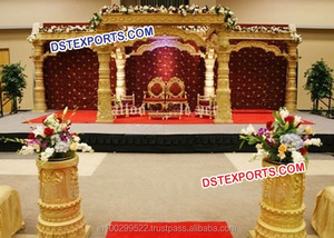 มณฑปทองคำงานแต่งงานอินเดีย มณฑปงานแต่งงานฮินดู มณฑปพระพิฆเนศ เสาแกะสลักสีทองสำหรับงานแต่งงาน นิวยอร์ก - Product Image 6