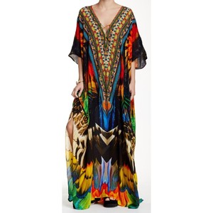 ขายร้อนคอลเลกชันผ้าไหมพิมพ์ Kaftan V คอหลวมกระชับสบาย Embellishment ทำงาน Kaftan - Product Image 1