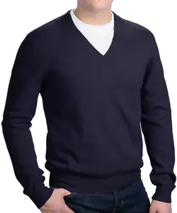 Оптовая продажа, одежда больших размеров, красивый мужской кашемировый свитер темно-синего цвета с v-образным вырезом