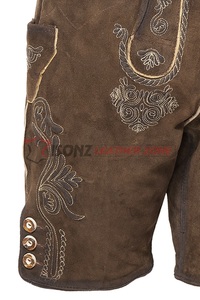 Lederhosen bavaroises en cuir suédé véritable, pantalon court traditionnel allemand avec bretelles assorties - Product Image 3