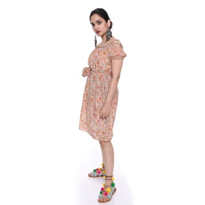 Off-The-Shoulder Floral Print Chiffon Midi Dress With Scallop Hem <b>Boho</b> Style Summer Casual Dress - Product Image 2