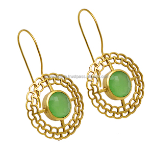 Prehnite Calcédoine Boucles d'oreilles en argent sterling 925 faites à la main Style tendance classique plaqué or pour le mariage des femmes - Product Image 1