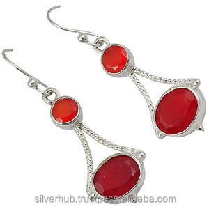 2025 New Arrival 925 <b>Sterling</b> <b>Silver</b> Red Onyx Gemstone Handmade <b>Dangle</b> <b>Earrings</b> For Beautiful Women Handmade Jewelry ODM OEM - Product Image 1