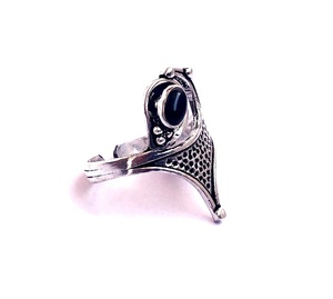 Women's <b>Adjustable</b> Bohemian Brass <b>Ring</b> with <b>Silver</b> Stone and Black Onyx Gemstone Bezel Setting for Anniversary - Product Image 2