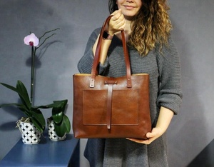 Tote bag en cuir de coton pour hommes, sac marron fait à la main AM-0002 - Product Image 6