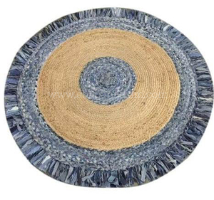 Tapis indien écologique de qualité supérieure en denim et jute tapis de sol rond fait à la main pour tapis de prière et de yoga à bas prix - Product Image 1