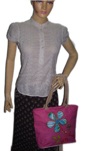 Linen Shopping <b>Bag</b> Embroidered Flower Design Zipper Closure <b>Medium</b> <b>Size</b> Fashion Promotional <b>Bag</b> 100% Eco-Friendly Outdoor Use - Product Image 5