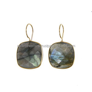 925 sterling argent Labradorite pierres précieuses or vermeil à la main boucles d'oreilles - Product Image 1