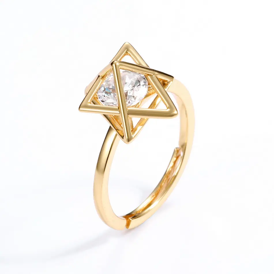 Modern new design rings gold CZ diamond 925 Sterling silver triangle geometric ring