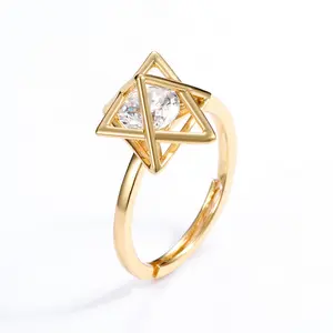 Modern new design rings gold CZ diamond 925 Sterling silver triangle geometric ring