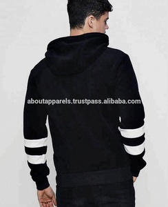 Bulk Customized Wholesale Gym <b>Sleeveless</b> <b>Hoodie</b>, Stripe Sleeve Fleece Pullover Black Breathable <b>Hoodie</b> - Product Image 2