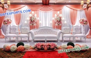 Conjunto de muebles tallados de madera para sala de estar, Set de sofás tallados y modernos de estilo indio para recepción y boda - Product Image 5