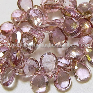 Piedra preciosa semipreciosa de cuarzo rosa místico, Briolette facetada de pera, 9-10mm - Product Image 1