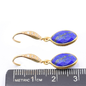 Lapis Lazuli 31 à 32 mm avec Zircon oreille fil Marquise forme argent lunette plaqué or boucle d'oreille - Product Image 4