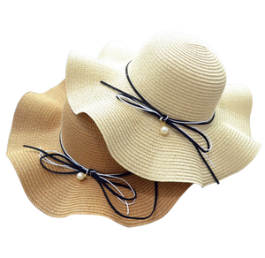 珍珠装饰新款遮阳女士沙滩草帽女