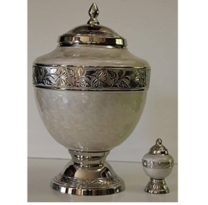 เคลือบสีขาวด้วยดอกไม้ออกแบบโกศผู้ใหญ่และมินิเก็บสาเก - Product Image 1