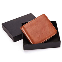Hadiah Hari Ayah Dompet Kulit Pria Terbaik Merek Ternama, Dompet Tipis Karbon Lipat Dua dengan Pemblokir RFID dan 2 Jendela ID