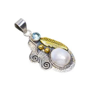 Unique Design Multi Gemstone Pearl Gemstone Blue Topaz Women Jewelry 925 Sterling Silver Pendant