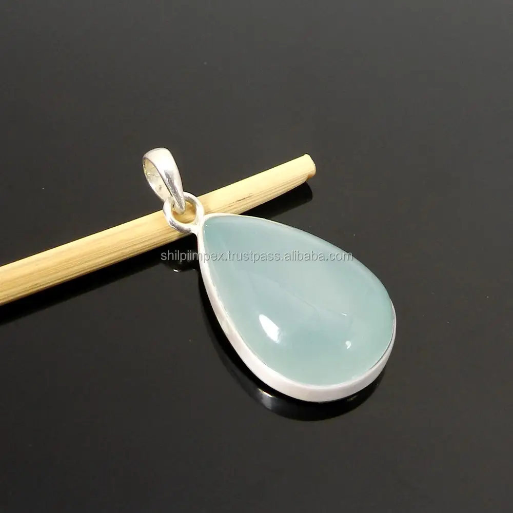 魅力が大好き!! Sarrah Aqua Chalcedony 925スターリングシルバーペンダント、メーカーベゼルセッティングジュエリーペンダントSIPN1251