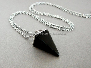 Pendentif pyramides en acier inoxydable pour enfants Bijoux en onyx noir avec incrustation de réglage de lunette - Product Image 2