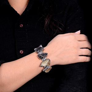 Venta directa de fábrica, pulsera de brazalete de rodio negro adornado con piedras preciosas naturales en bruto, accesorio de moda - Product Image 1