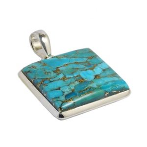 Derniers bijoux fins vintage en argent sterling 925 massif pendentif turquoise naturelle et pierre précieuse taillée émeraude plaqué argent pour femme - Product Image 1