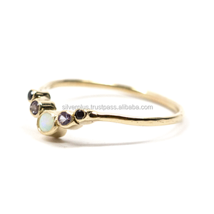 ทองคําเหลือง 14K แท้แทนซาไนต์และเอธิโอเปียโอปอลแหวนเชฟรอนผู้ผลิตขายส่งผู้ผลิตส่งออก - Product Image 3