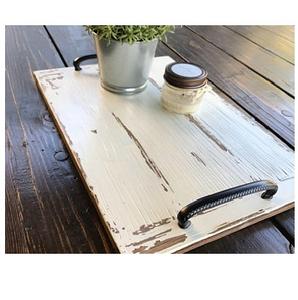 Plateau de service pour aliments, plateau en bois d'acacia naturel avec poignées, pour Table basse, offre spéciale - Product Image 1