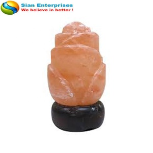 Lámpara de cristal Rosa tallada a mano de sal rosa del Himalaya, respetuosa con el medio ambiente, estilo Feng Shui, diseño de flores, Bombilla de cable eléctrico-Sian Enterprises - Product Image 4