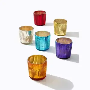 Multi Color Mercury Ribbed Glass Candle Holders Tealight Votive Holder