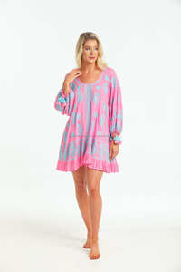 Bohème Caftan Robe Courte Longueur Dos Nu Encolure Haute Manches Longues Silhouette Légèrement Volants Taille XL Rayonne - Product Image 2