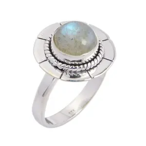 Shiny Beauty 925 Sterling Silver Round Shape Labradorite Gemstone Ring Manufacturer And Supplier