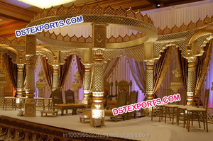 Mandap en bois doré pour les mariages gujaratis, mandap royal portable moderne avec décorations de mariage hindoues, événement en Australie - Product Image 6
