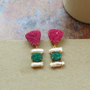 Rose vert Druzy pierres précieuses déclaration or perle boucles d'oreilles à la main boucles d'oreilles Agate principale pour les fêtes mariages cadeaux en alliage - Product Image 1