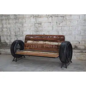 Industrial Tyre Reclaimed Wood Three Seater Bench